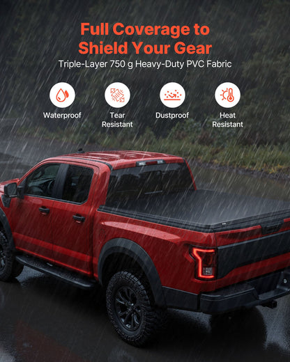 Soft Roll-Up Truck Bed Tonneau Cover, Compatible with 2017-2025 Honda Ridgeline, Fits 5 ft (5 ft 4 in/64 in) Bed, Triple-Layer Heavy-Duty PVC Tonneau Cover with Three Aluminum Alloy Support Bars