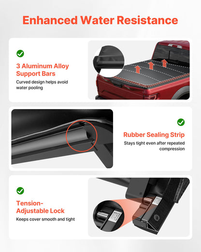 Soft Roll-Up Truck Bed Tonneau Cover, Compatible with 2017-2025 Ford F-250/350/450 Super Duty, Fits 6.8 ft (6 ft 10 in/82 in) Bed, Triple-Layer PVC Tonneau Cover with Three Aluminum Alloy Bars