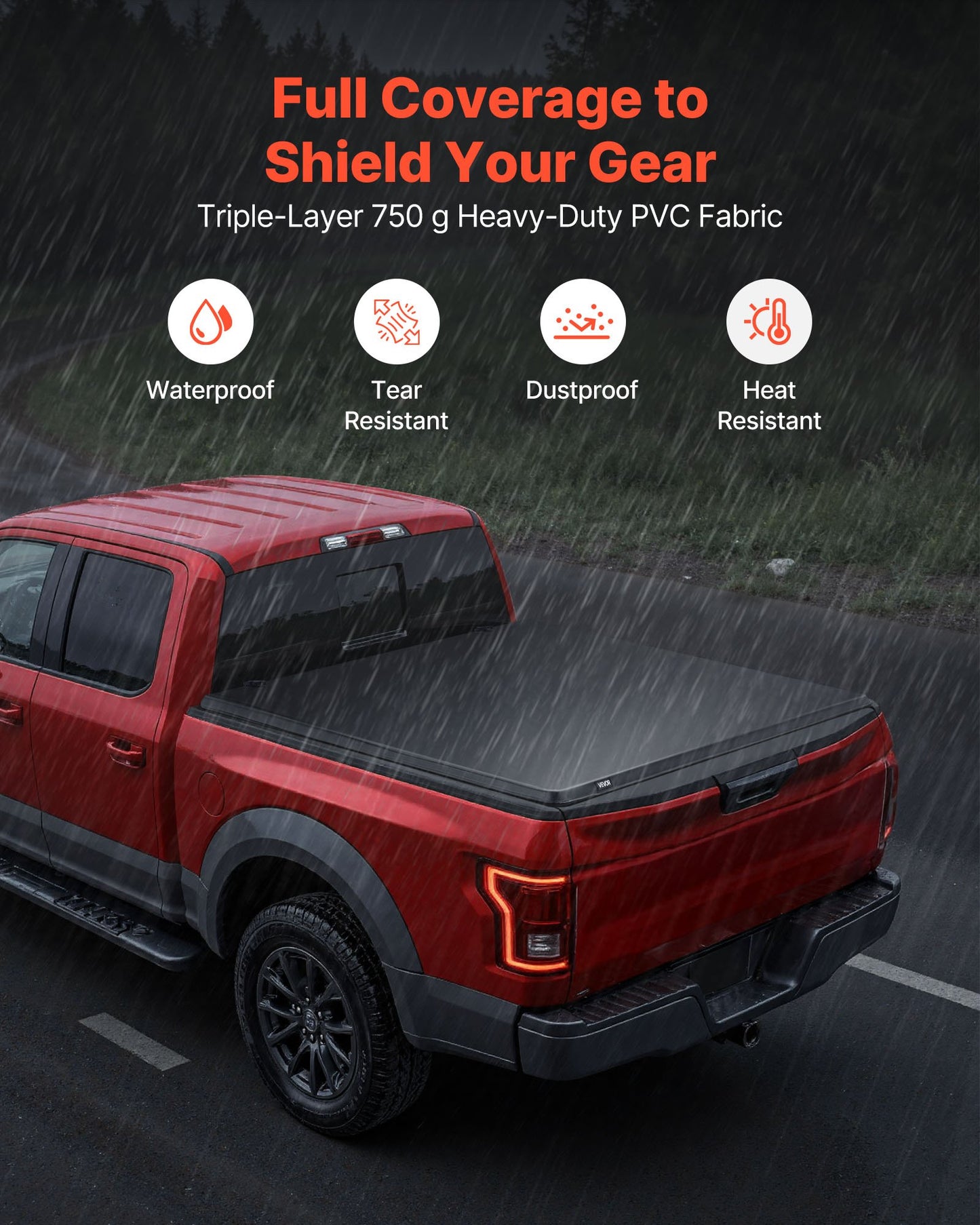 Soft Roll-Up Truck Bed Tonneau Cover, Compatible with 2017-2025 Ford F-250/350/450 Super Duty, Fits 6.8 ft (6 ft 10 in/82 in) Bed, Triple-Layer PVC Tonneau Cover with Three Aluminum Alloy Bars