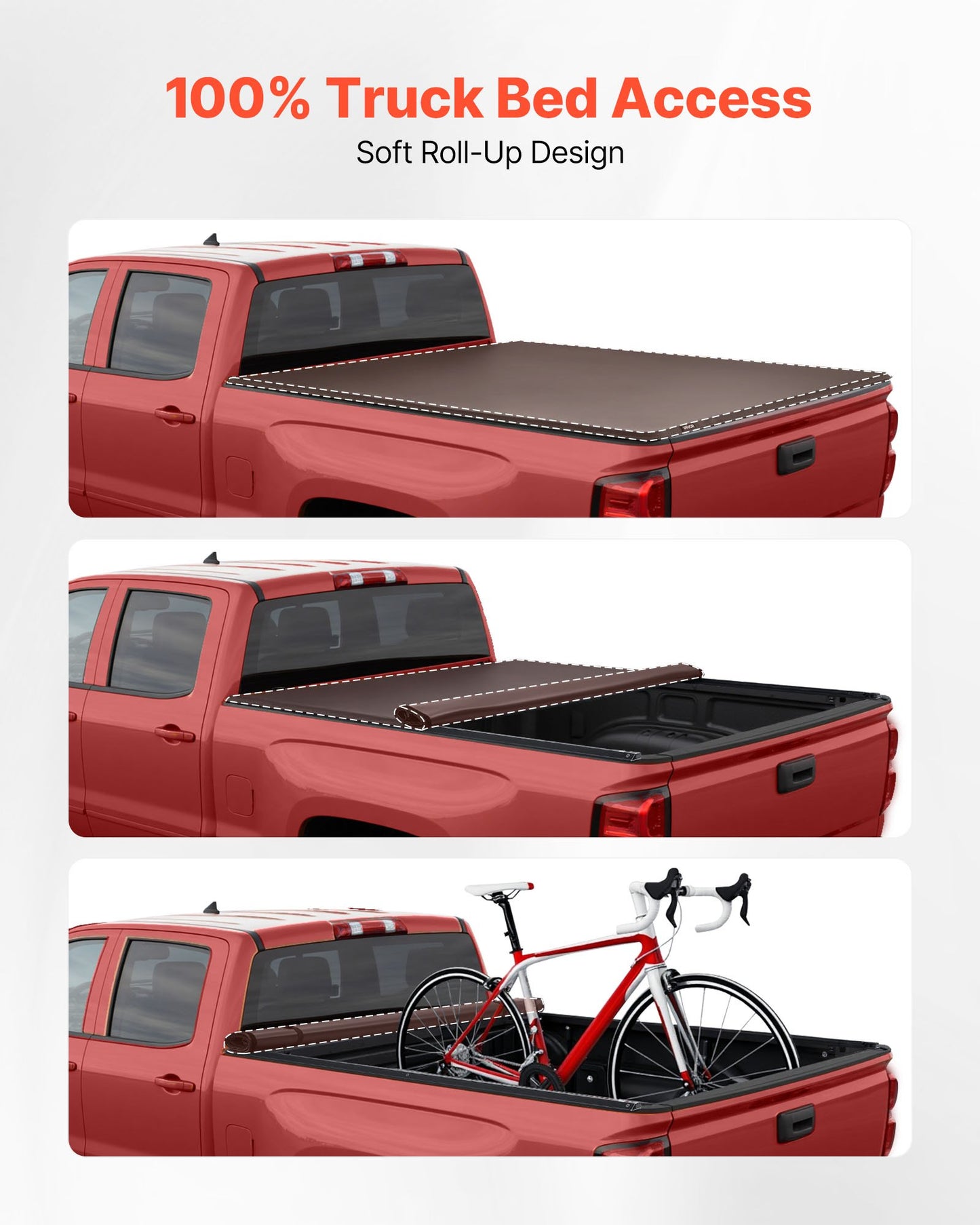 Soft Roll-Up Truck Bed Tonneau Cover, Compatible with 2017-2025 Ford F-250/350/450 Super Duty, Fits 6.8 ft (6 ft 10 in/82 in) Bed, Triple-Layer PVC Tonneau Cover with Three Aluminum Alloy Bars