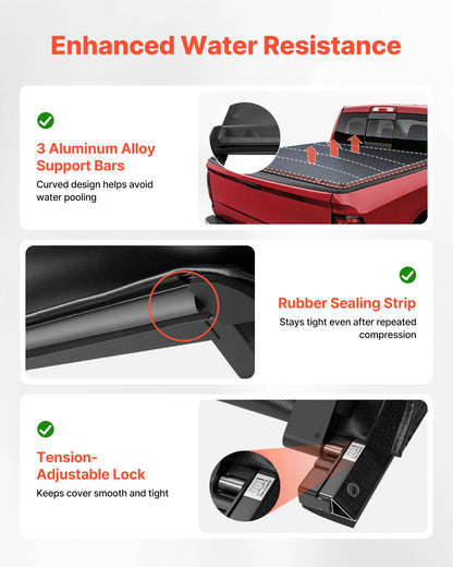 Soft Roll-Up Truck Bed Tonneau Cover, Compatible with 2019-2024 Dodge Ram 1500 Classic, 2003-2025 Ram 2500 3500, Fits 6.4 ft (6 ft 4 in/76 in) Bed, PVC Tonneau Cover with Aluminum Alloy Bars