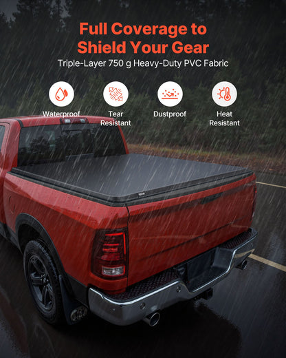 Soft Roll-Up Truck Bed Tonneau Cover, Compatible with 2019-2024 Dodge Ram 1500 Classic, 2003-2025 Ram 2500 3500, Fits 6.4 ft (6 ft 4 in/76 in) Bed, PVC Tonneau Cover with Aluminum Alloy Bars