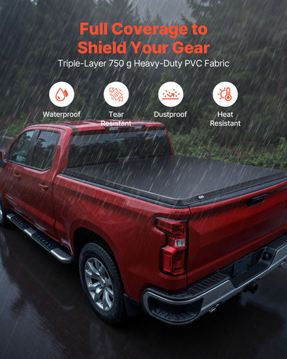 Soft Roll-Up Truck Bed Tonneau Cover, Compatible with 2019-2025 Chevy Silverado/GMC Sierra 1500 New Body, Fits 5.8 ft (5 ft 9 in/69.3 in) Bed, PVC Tonneau Cover with Aluminum Alloy Support Bars