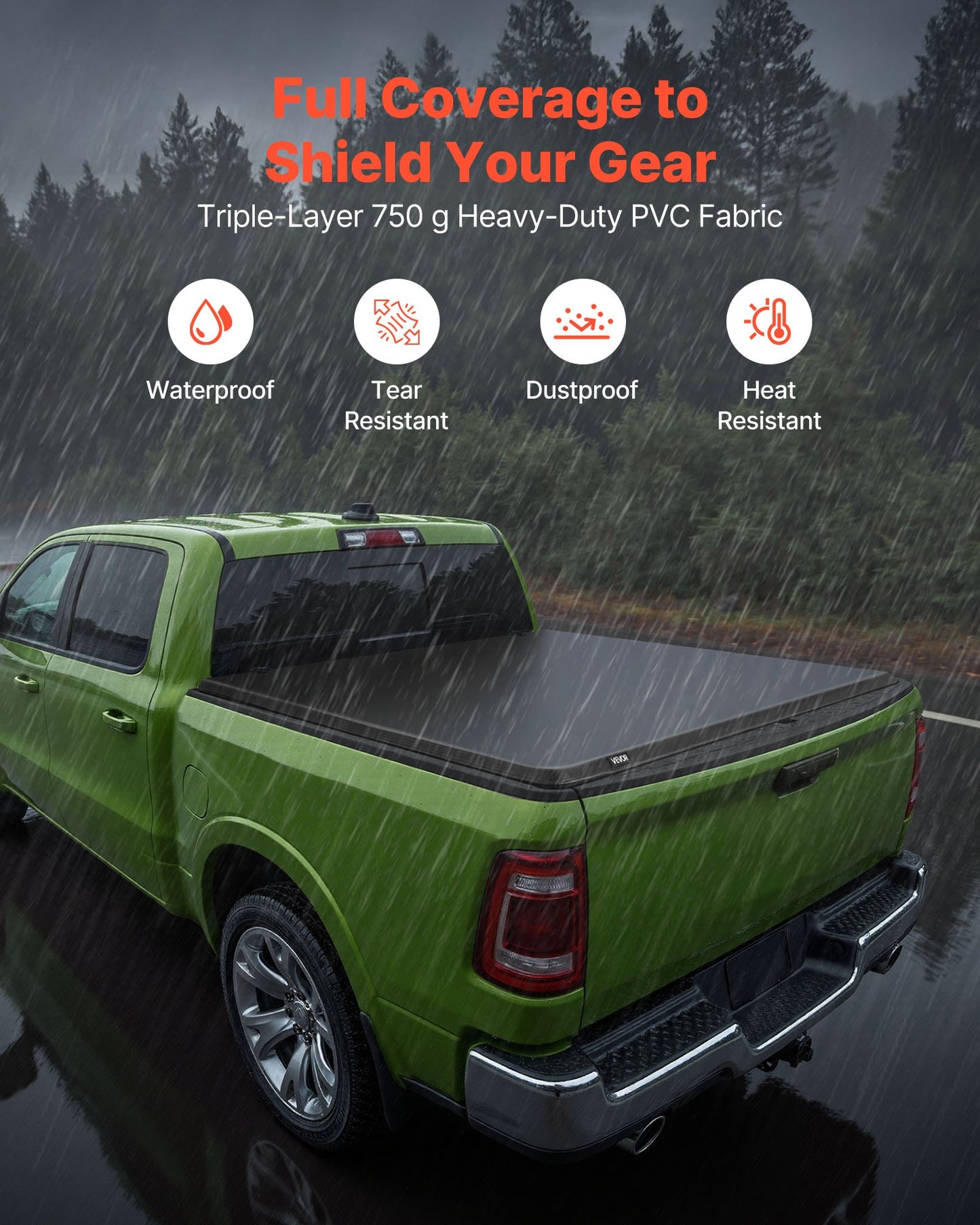 Soft Roll-Up Truck Bed Tonneau Cover, Compatible with 2019-2025 Ram 1500 New Body, Fits 5.7 ft (5 ft 7 in/67 in) Bed Without Rambox or Split Tailgate, PVC Tonneau Cover with Aluminum Alloy Bars