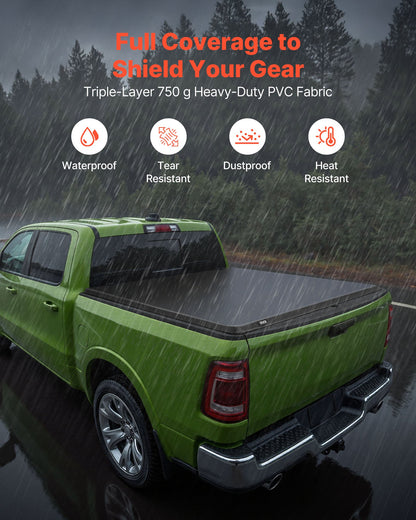 Soft Roll-Up Truck Bed Tonneau Cover, Compatible with 2019-2025 Ram 1500 New Body, Fits 5.7 ft (5 ft 7 in/67 in) Bed Without Rambox or Split Tailgate, PVC Tonneau Cover with Aluminum Alloy Bars