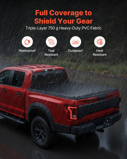 Soft Roll-Up Truck Bed Tonneau Cover, Compatible with 2020-2025 Chevy Silverado/GMC Sierra 2500 3500 HD, Fits 6.9 ft (6 ft 10 in/82 in) Bed, PVC Tonneau Cover with Aluminum Alloy Support Bars