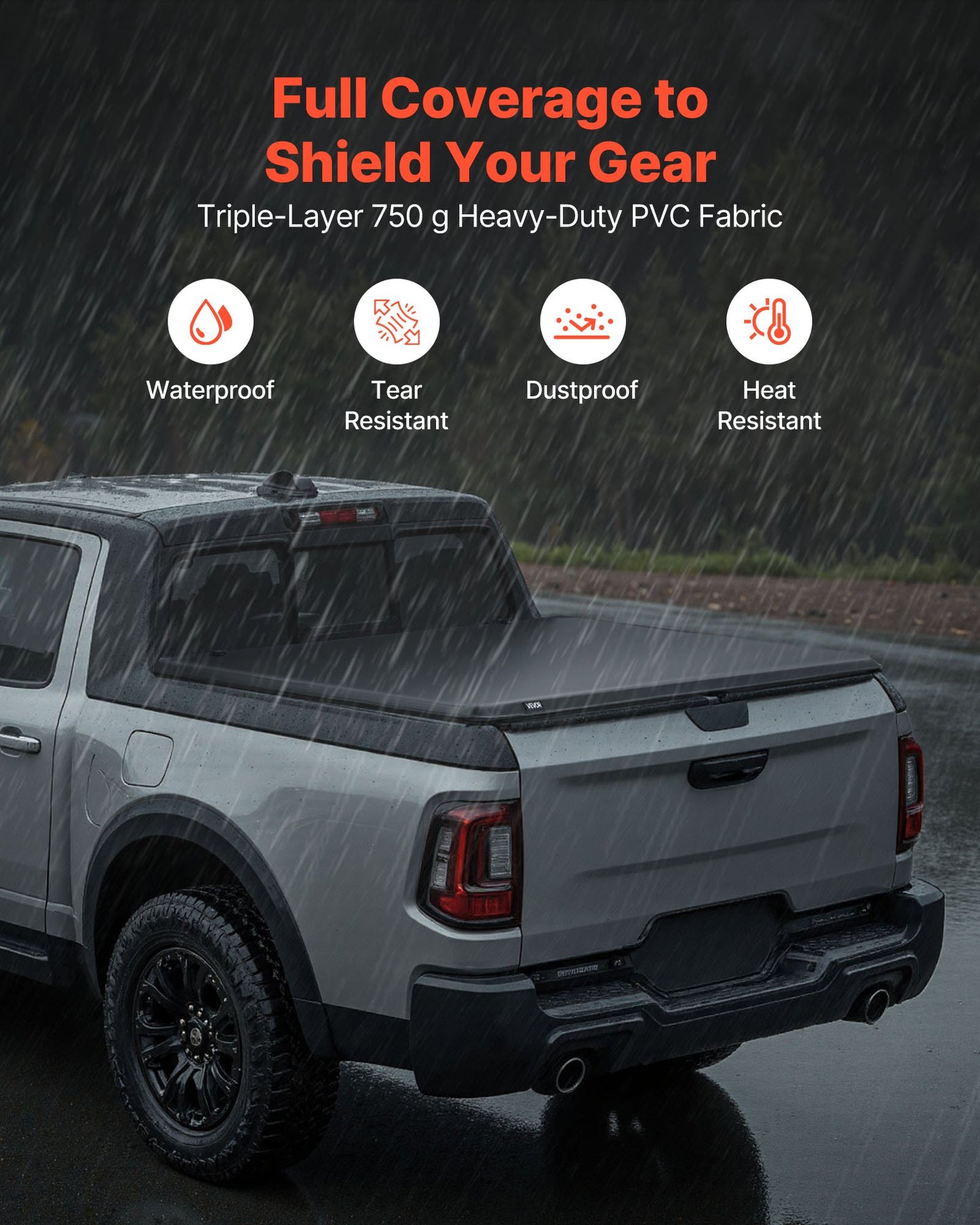 Soft Roll-Up Truck Bed Tonneau Cover, Compatible with 2022-2025 Ford Maverick, Fits Styleside 4.5 ft (4 ft 6 in/54 in) Bed, Triple-Layer PVC Tonneau Cover with Three Aluminum Alloy Support Bars