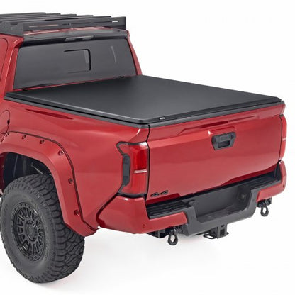 Soft Roll-Up Truck Bed Tonneau Cover, Compatible with 2024-2025 Toyota Tacoma (Excl. Trail Edition) with Deck Rail System, Fits 5 ft (60 in) Bed, PVC Tonneau Cover with Three Aluminum Alloy Bars