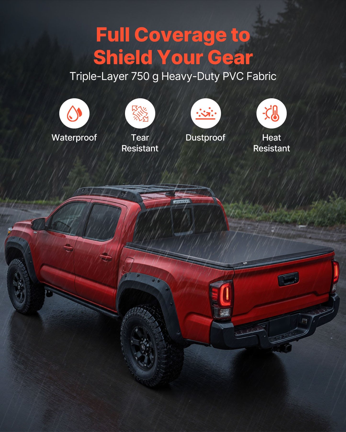 Soft Roll-Up Truck Bed Tonneau Cover, Compatible with 2024-2025 Toyota Tacoma (Excl. Trail Edition) with Deck Rail System, Fits 5 ft (60 in) Bed, PVC Tonneau Cover with Three Aluminum Alloy Bars