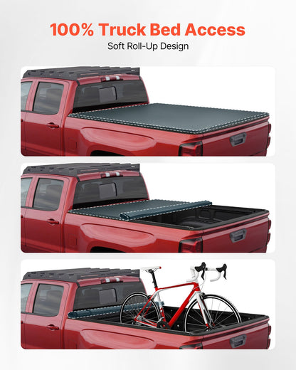 Soft Roll-Up Truck Bed Tonneau Cover, Compatible with 2024-2025 Toyota Tacoma (Excl. Trail Edition) with Deck Rail System, Fits 5 ft (60 in) Bed, PVC Tonneau Cover with Three Aluminum Alloy Bars