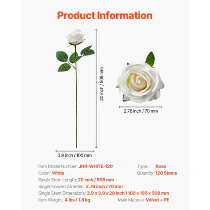 120 Stück weiße Rosen, Kunstblumen, realistischer Blumenstrauß, Weihnachtsdekoration, Heimdekoration | EU