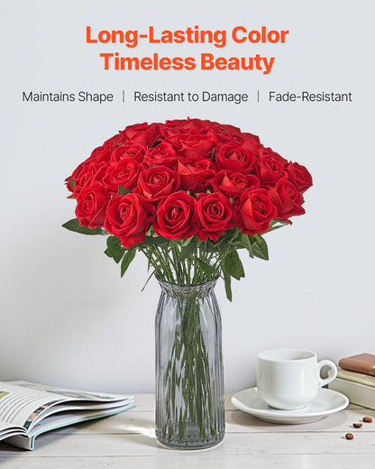 Artificial Flowers, 500 pcs Real Looking Red Foam Fake Roses Bulk, Faux Red Bridal Shower with Stems for DIY Wedding Bouquets, Home Centerpieces Arrangements, Party Tables Decorations