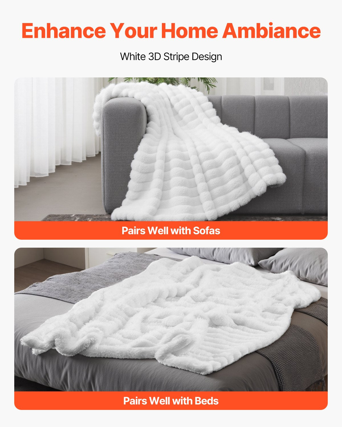 Throw Blanket, 50 x 60 Inches / 1270 x 1524 mm, Faux Fur Cozy Throw Blankets, Cute Small Fuzzy Throws, Lightweight Super Soft Bed Blanket, Ideal for Couch, Sofa, Bedroom, White