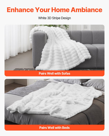 Throw Blanket, 50 x 60 Inches / 1270 x 1524 mm, Faux Fur Cozy Throw Blankets, Cute Small Fuzzy Throws, Lightweight Super Soft Bed Blanket, Ideal for Couch, Sofa, Bedroom, White