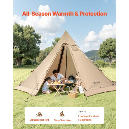 Tipi Heated Tent with Stove Outlet Waterproof Portable for Camping 4-6 People | EU