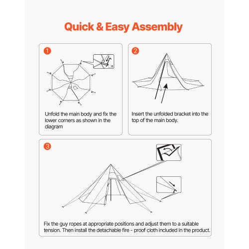 Tipi Heated Tent with Stove Outlet Waterproof Portable for Camping 4-6 People | EU