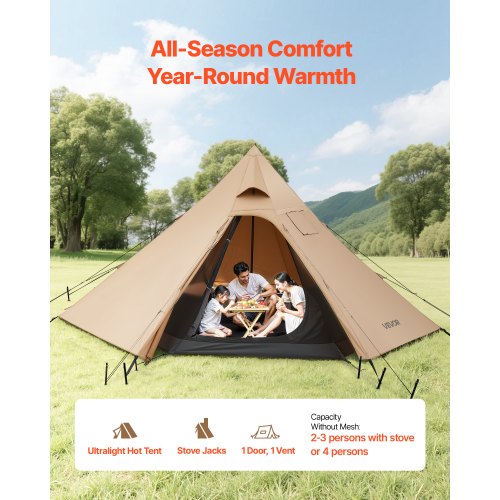 Camping tent with tipi and inner tent, lightweight for 4 people | EU