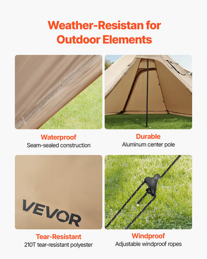 Hot Tent for 2 Persons, Portable Winter Tipi Tent with Stove Jack, Waterproof Canvas Camping Tents, Lightweight 4 Season Shelter Tents for Hiking Fishing Backpacking, S Size