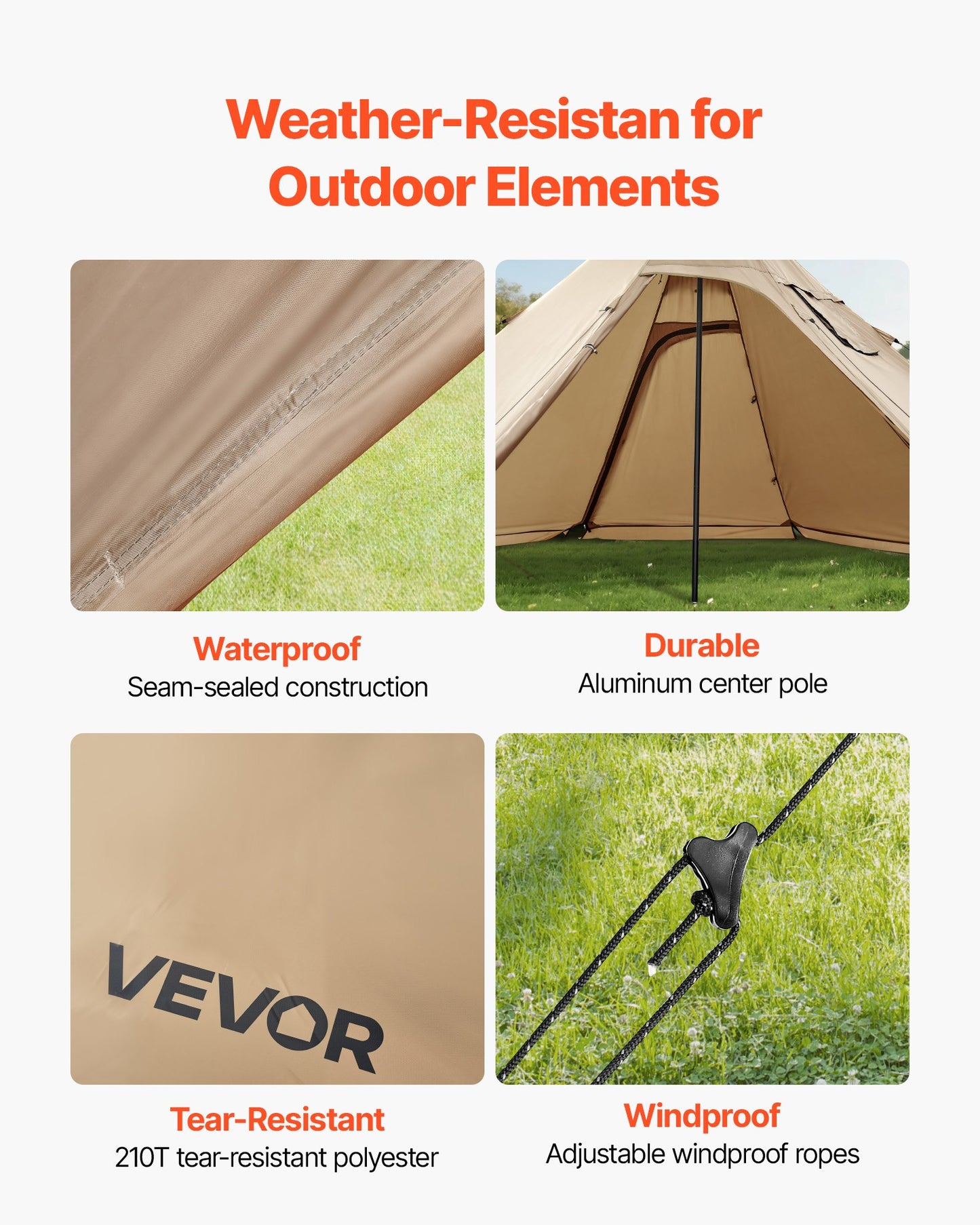 Hot Tent for 4 Persons, Portable Winter Tipi Tent with Stove Jack, Waterproof Canvas Camping Tents, Lightweight 4 Season Shelter Tents for Hiking Fishing Backpacking, M Size