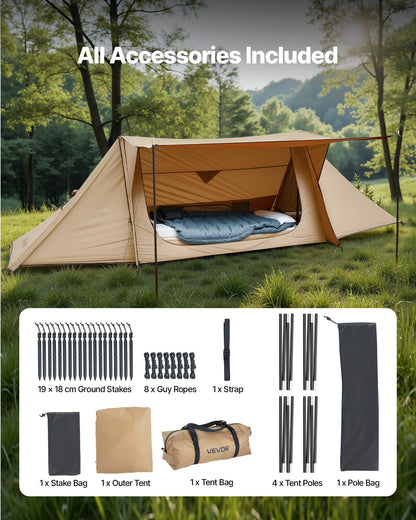 Camping Hot Tent, Lightweight Bushcraft Tent with Stove Jack & 2 Tarp Poles, Waterproof Winter Hot Tents Shelters, Portable 4 Season Tents for 2 Persons Hiking Fishing Hunting Backpacking