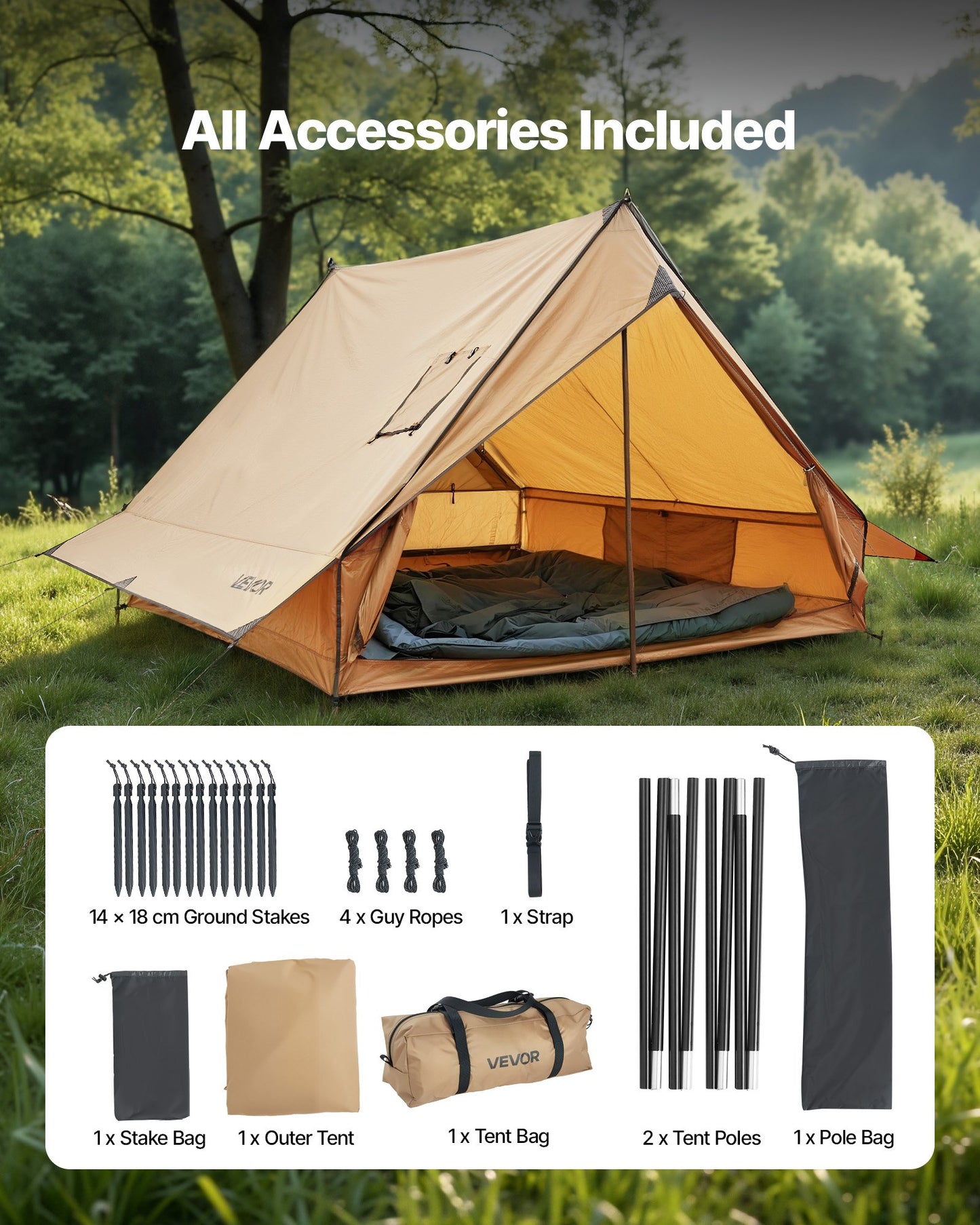 Camping Hot Tent, 2 Persons Cabin Tent with Stove Jack & Poles, Waterproof Winter Tents Shelters with Fireproof Ground Mat, Portable 4 Season Tents for Hiking Fishing Hunting Backpacking