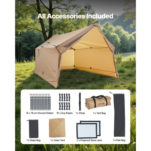 Cabin Hot Tent with Stove Outlet Lightweight Waterproof Camping for 2 People | EU