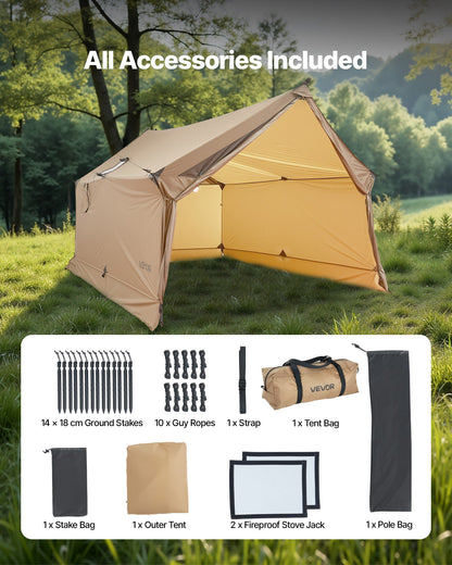 Camping Hot Tent, 2 Persons Cabin Hot Tent with Stove Jack, Waterproof Winter Tents Shelters with Vents, Lightweight & Portable 4 Season Tents for Hiking Fishing Hunting Backpacking