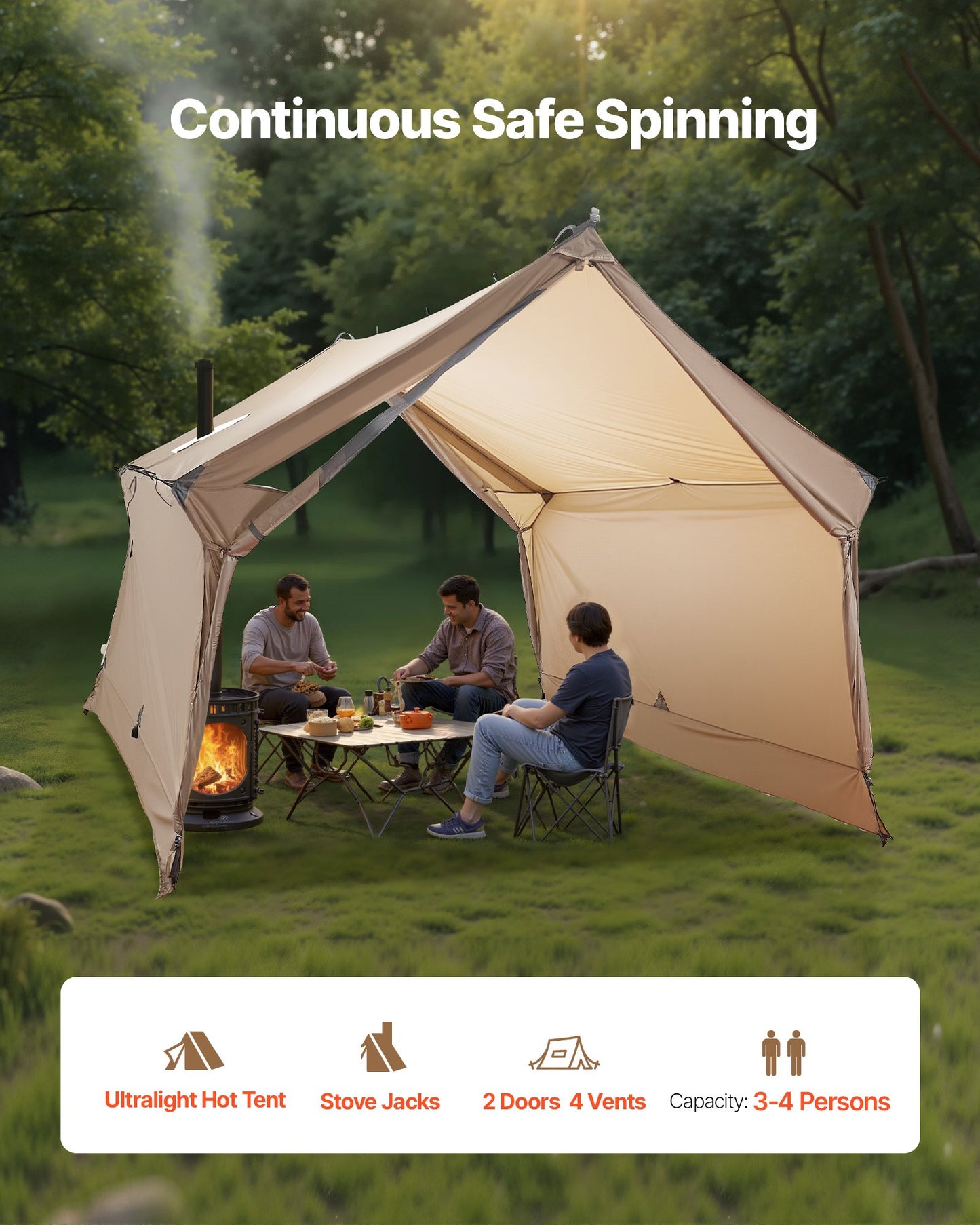 Camping Hot Tent, 2 Persons Cabin Hot Tent with Stove Jack, Waterproof Winter Tents Shelters with Vents, Lightweight & Portable 4 Season Tents for Hiking Fishing Hunting Backpacking