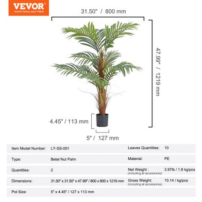 Artificial Palm Tree, 1.2 Meters Tall Artificial Plant, Safe PE Material and Tip-over Protection Easy Care Plant, Lifelike Green Artificial Plant for Home Office, Warehouse Decoration Indoor Outdoor | EU