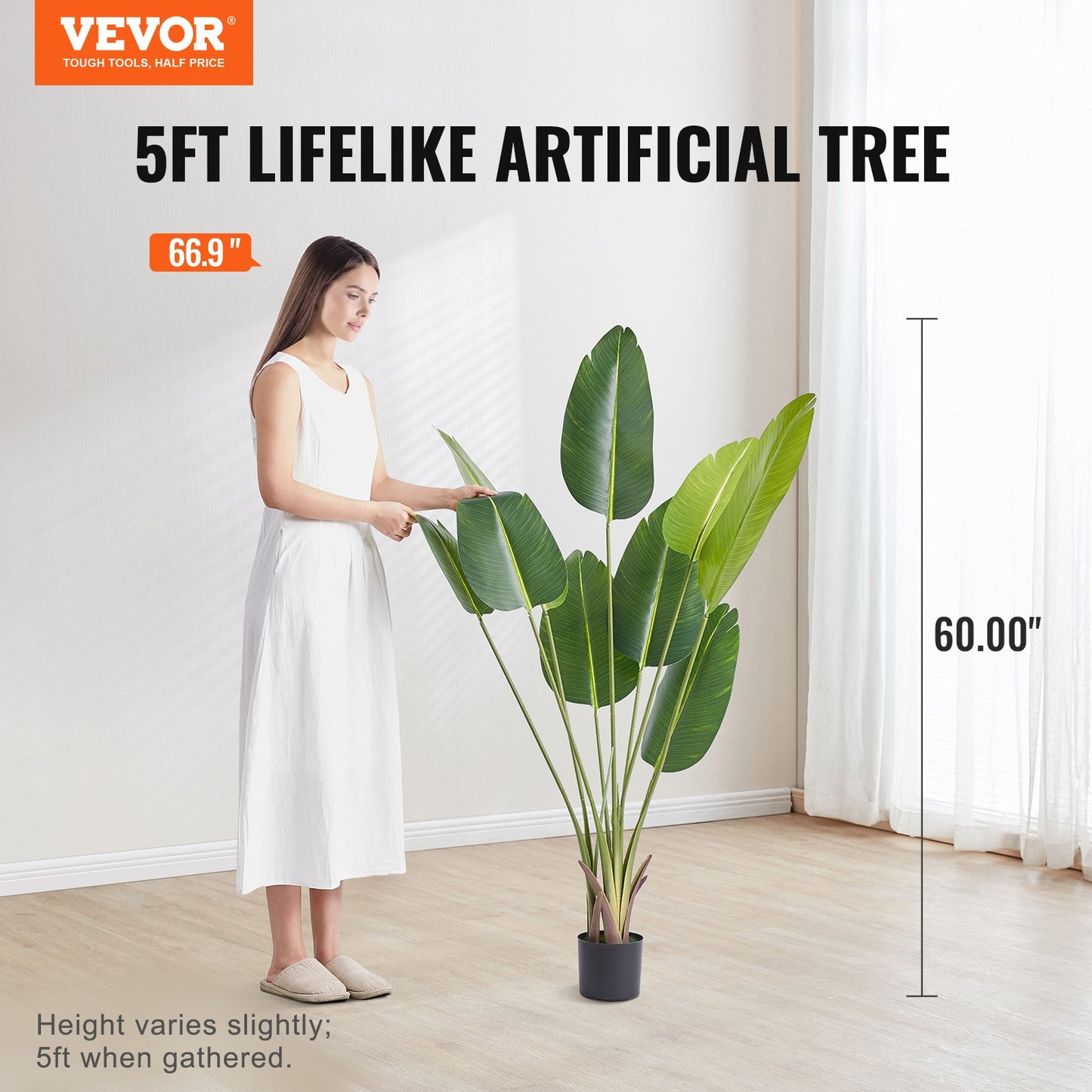 Artificial Birds of Paradise, 1.5m Tall Artificial Plant, PE Material and Tip-over Protection, Low Maintenance Plant, Lifelike Green Fake Tree for Home Office Warehouse Decor Indoor Outdoor
