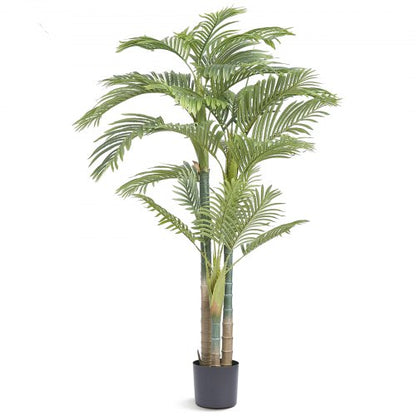 Artificial Gold Cane Palm Tree, 6.5 FT Tall Faux Plant, PE Material & Anti-Tip Tilt Protection Low-Maintenance Plant, Lifelike Green Fake Tree for Home Office Warehouse Decor Indoor Outdoor