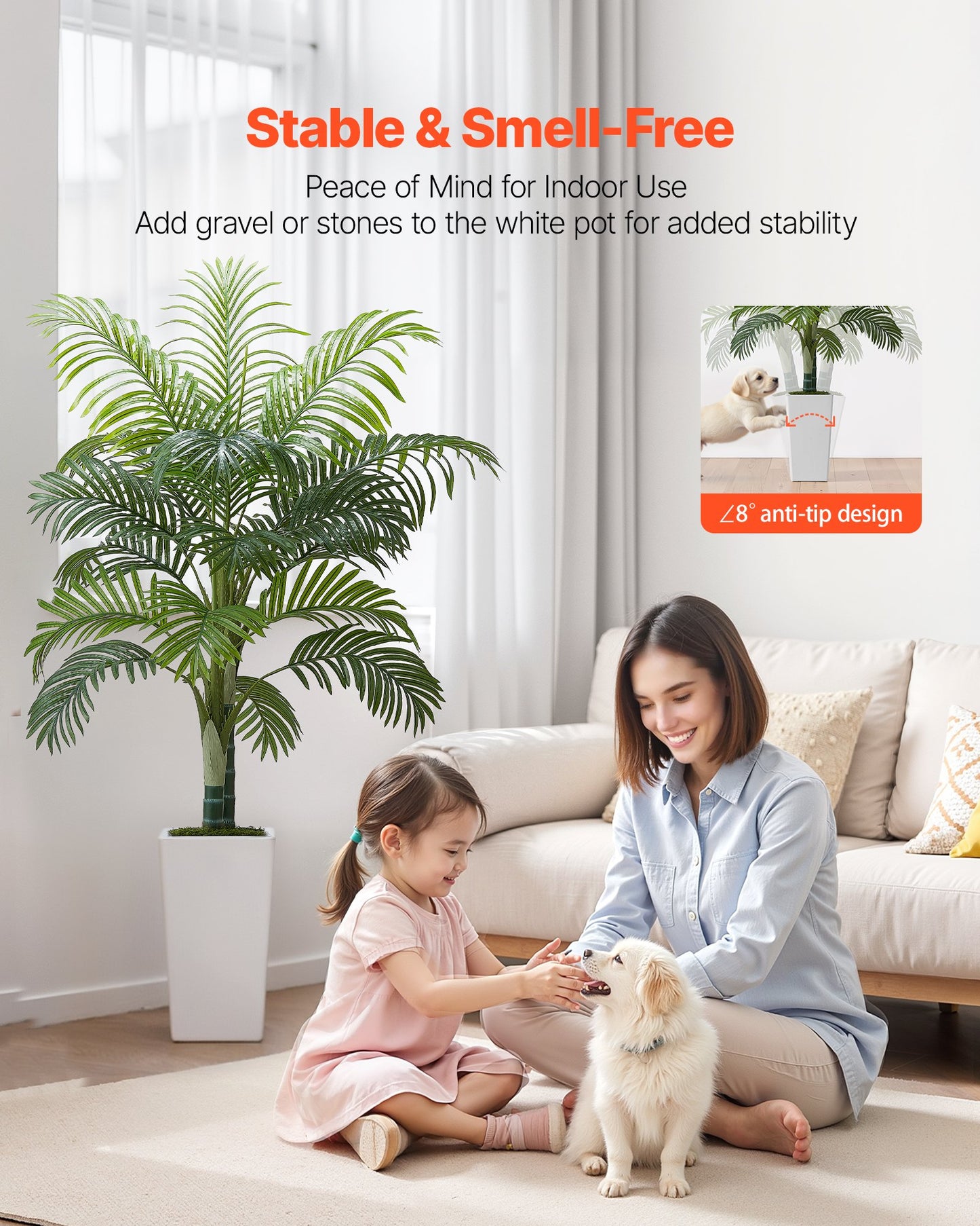 Artificial Areca Palm Tree 5 ft, Fake Palm Tropical Plants with White Tall Planter, Faux Floor Silk Plant in Pot, Large Trees for Home Office Living Room Decor House Warming, Indoor Outdoor