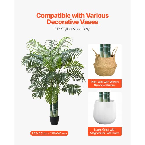 1829 mm Künstliche Arecapalme Kunstpflanze mit weißem Topf für den Innenbereich | EU