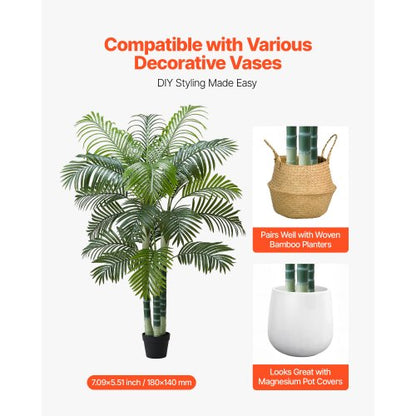1829 mm Künstliche Arecapalme Kunstpflanze mit weißem Topf für den Innenbereich | EU