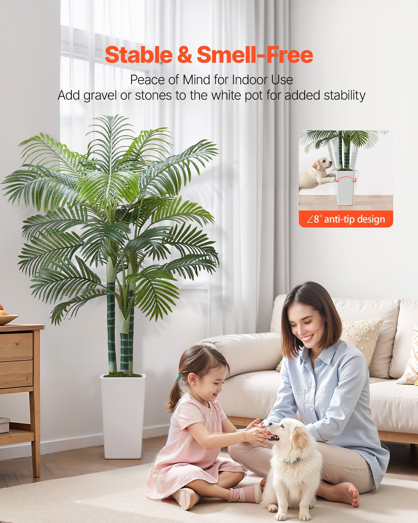 Artificial Areca Palm Tree 6 ft, Fake Palm Tropical Plants with White Tall Planter, Faux Floor Silk Plant in Pot, Large Trees for Home Office Living Room Decor House Warming, Indoor Outdoor