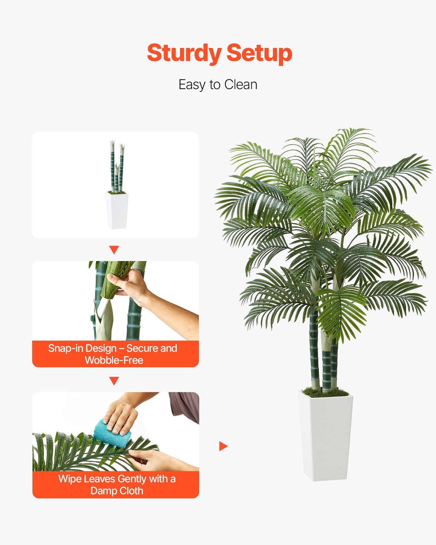 Artificial Areca Palm Tree 6 ft, Fake Palm Tropical Plants with White Tall Planter, Faux Floor Silk Plant in Pot, Large Trees for Home Office Living Room Decor House Warming, Indoor Outdoor