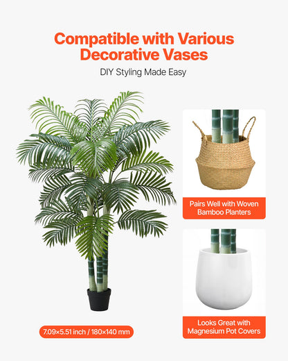 Artificial Areca Palm Tree 6 ft, Fake Palm Tropical Plants with White Tall Planter, Faux Floor Silk Plant in Pot, Large Trees for Home Office Living Room Decor House Warming, Indoor Outdoor