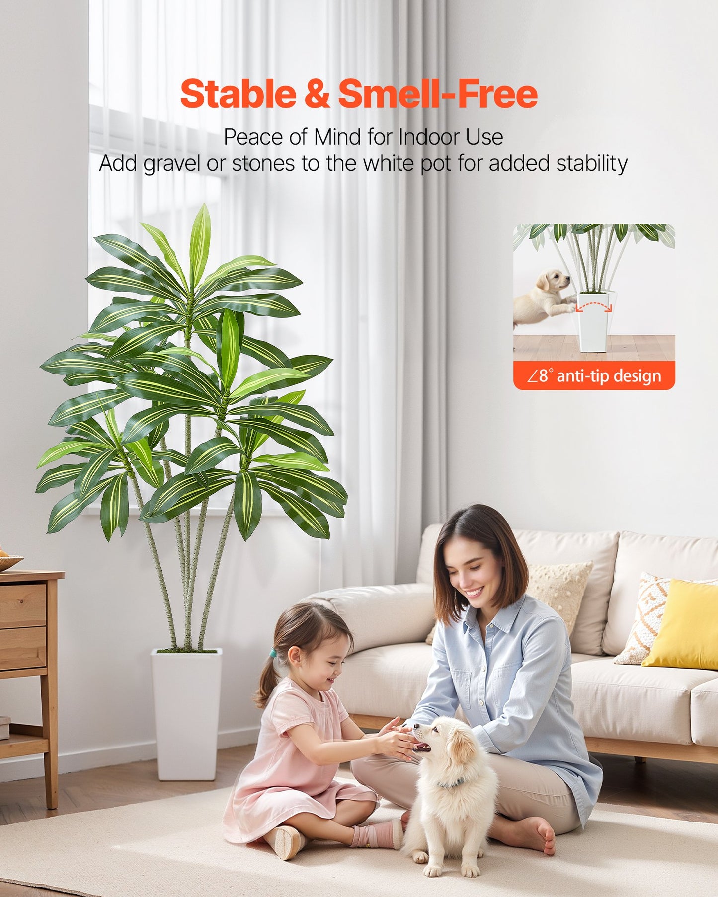 Artificial Dracaena Tree 6 ft, Fake Palm Tropical Plants with White Tall Planter, Faux Floor Silk Plant in Pot, Large Trees for Home Office Living Room Decor House Warming, Indoor Outdoor