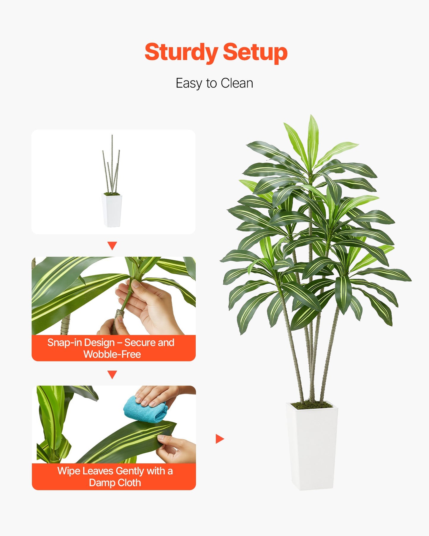 Artificial Dracaena Tree 6 ft, Fake Palm Tropical Plants with White Tall Planter, Faux Floor Silk Plant in Pot, Large Trees for Home Office Living Room Decor House Warming, Indoor Outdoor