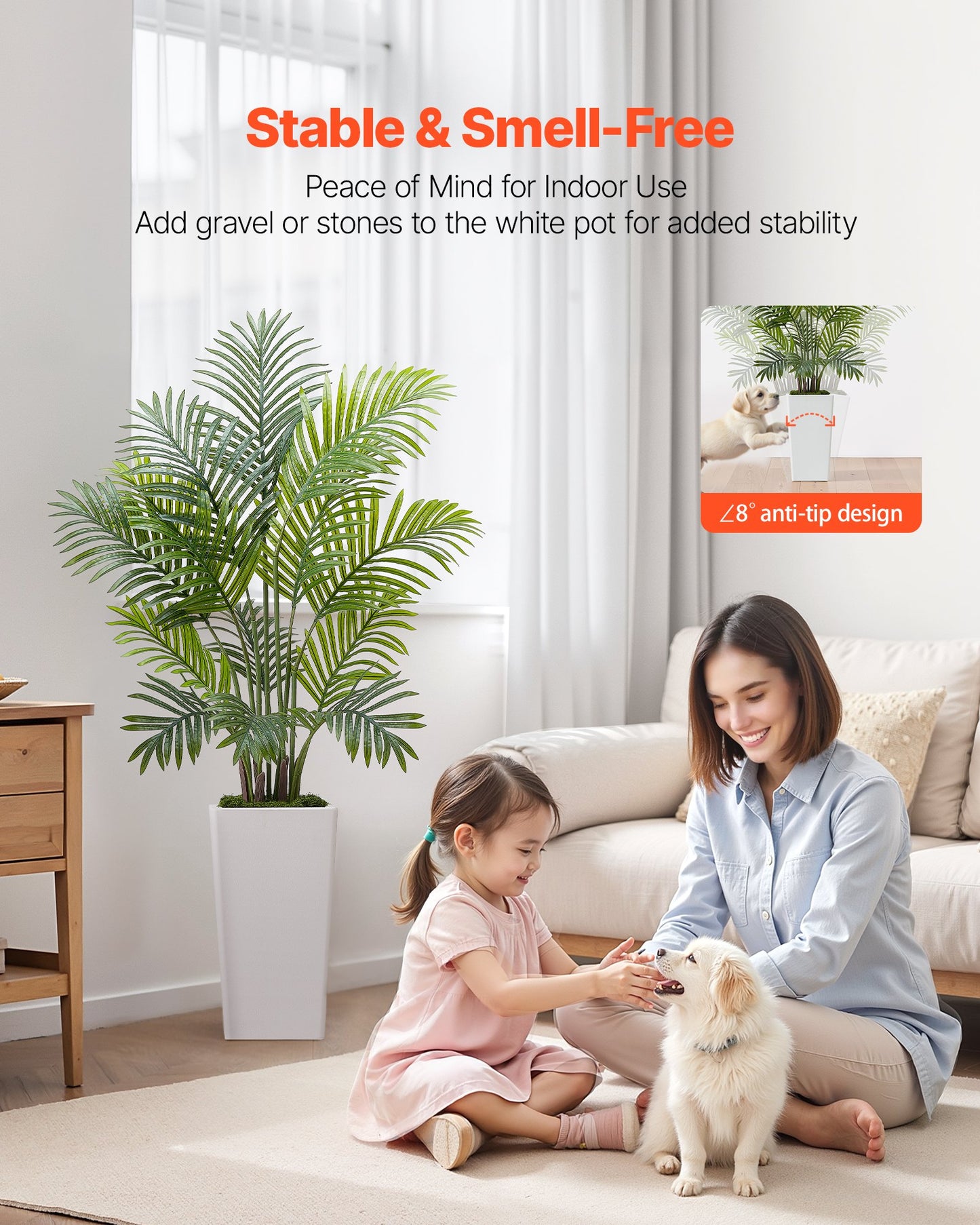 Artificial Areca Palms 4 ft, 2 Pack Fake Palm Tropical Plants with White Tall Planter, Faux Floor Silk Plant in Pot, Large Tree for Home Office Living Room Decor House Warming, Indoor Outdoor