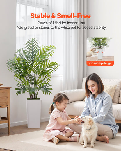 Artificial Areca Palms 4 ft, 2 Pack Fake Palm Tropical Plants with White Tall Planter, Faux Floor Silk Plant in Pot, Large Tree for Home Office Living Room Decor House Warming, Indoor Outdoor