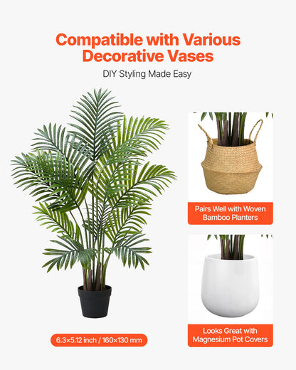 Artificial Areca Palms 4 ft, 2 Pack Fake Palm Tropical Plants with White Tall Planter, Faux Floor Silk Plant in Pot, Large Tree for Home Office Living Room Decor House Warming, Indoor Outdoor