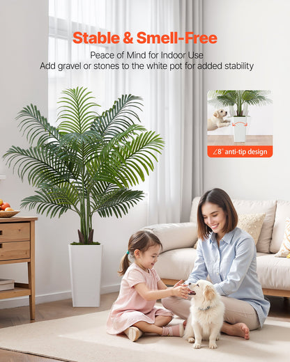 Artificial Areca Palm Tree 5 ft, Fake Palm Tropical Plants with White Tall Planter, Faux Floor Silk Plant in Pot, Large Trees for Home Office Living Room Decor House Warming, Indoor Outdoor