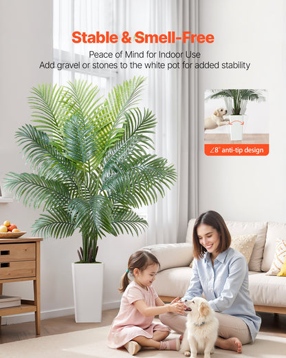 Artificial Areca Palm Tree 6 ft, Fake Palm Tropical Plants with White Tall Planter, Faux Floor Silk Plant in Pot, Large Trees for Home Office Living Room Decor House Warming, Indoor Outdoor