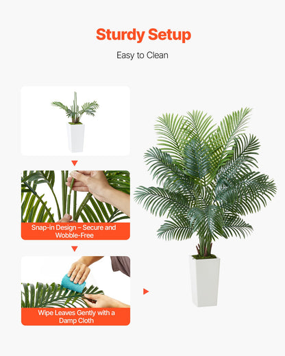 Artificial Areca Palm Tree 6 ft, Fake Palm Tropical Plants with White Tall Planter, Faux Floor Silk Plant in Pot, Large Trees for Home Office Living Room Decor House Warming, Indoor Outdoor