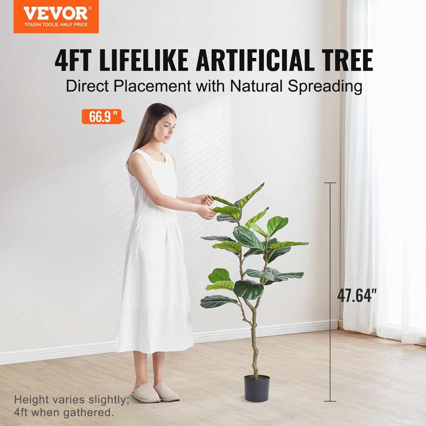Artificial Fiddle Leaf Fig Tree, 4 FT, Safe PE Material &amp; Tip-over Protection Low Maintenance Humid Plant, Lifelike Green Fake Potted Tree for Home Office Warehouse Decor Indoor Outdoor
