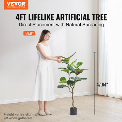 Artificial Fiddle Leaf Fig Tree, 4 FT, Safe PE Material &amp; Tip-over Protection Low Maintenance Humid Plant, Lifelike Green Fake Potted Tree for Home Office Warehouse Decor Indoor Outdoor