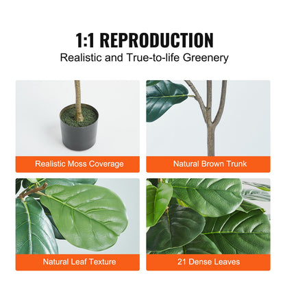 Artificial Fiddle Leaf Fig Tree, 4 FT, Safe PE Material &amp; Tip-over Protection Low Maintenance Humid Plant, Lifelike Green Fake Potted Tree for Home Office Warehouse Decor Indoor Outdoor