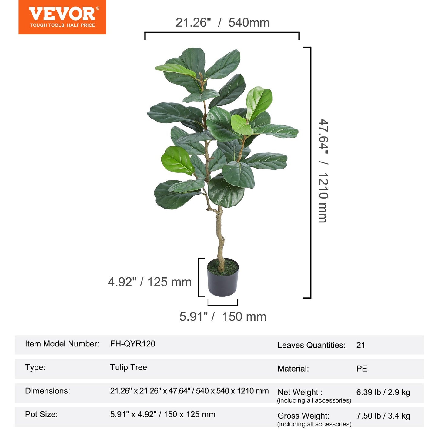 Artificial Fiddle Leaf Fig Tree, 4 FT, Safe PE Material &amp; Tip-over Protection Low Maintenance Humid Plant, Lifelike Green Fake Potted Tree for Home Office Warehouse Decor Indoor Outdoor