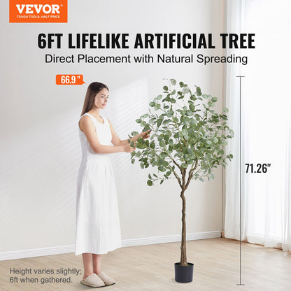 Artificial Eucalyptus Tree, 1.8m High Fake Plant, Safe PE Material and Tip-over Protection Low Maintenance Plant, Lifelike Green Fake Potted Tree for Home Office Decor Indoor Outdoor